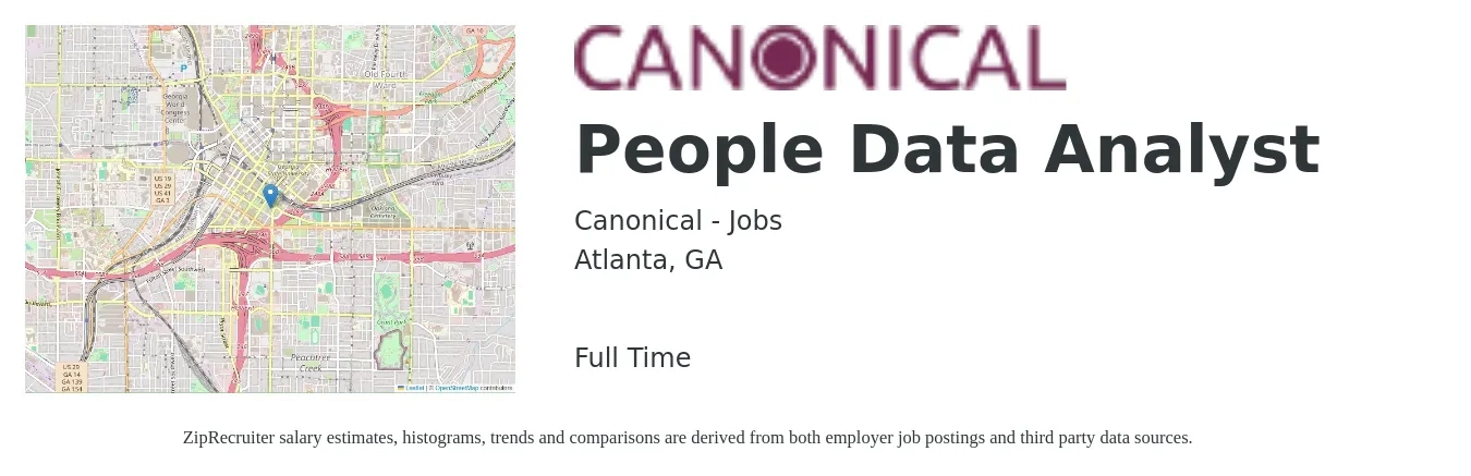 Canonical - Jobs job posting for a People Data Analyst in Atlanta, GA with a salary of $60,100 to $93,300 Yearly with a map of Atlanta location.