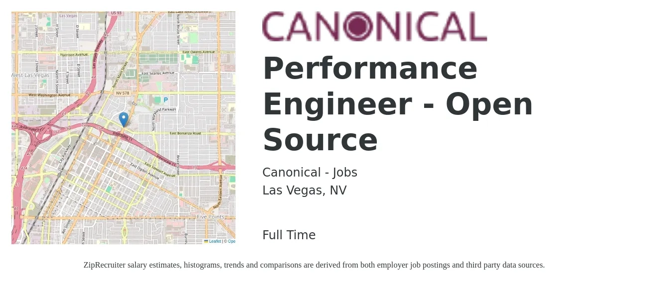 Canonical - Jobs job posting for a Performance Engineer - Open Source in Las Vegas, NV with a salary of $49 to $68 Hourly with a map of Las Vegas location.