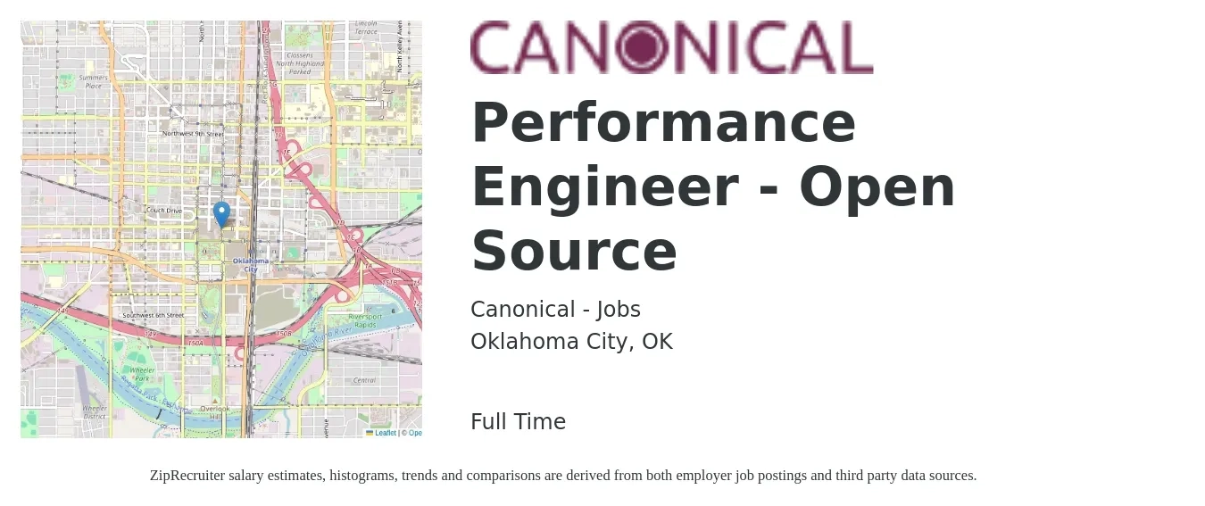 Canonical - Jobs job posting for a Performance Engineer - Open Source in Oklahoma City, OK with a salary of $48 to $66 Hourly with a map of Oklahoma City location.