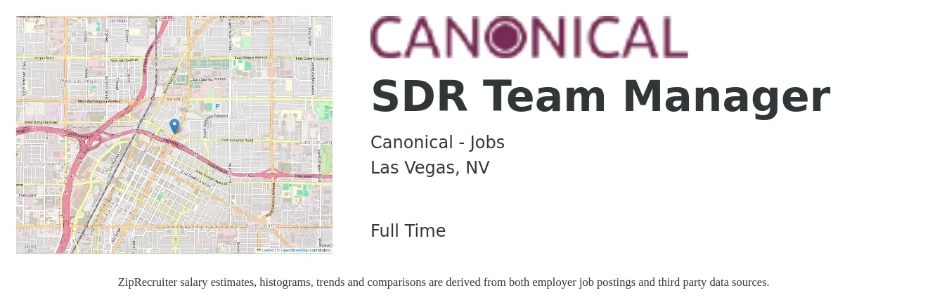 Canonical - Jobs job posting for a SDR Team Manager in Las Vegas, NV with a salary of $55,900 to $88,300 Yearly with a map of Las Vegas location.