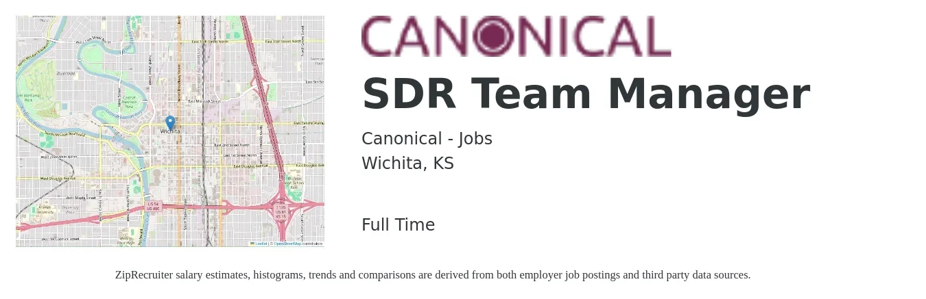 Canonical - Jobs job posting for a SDR Team Manager in Wichita, KS with a salary of $52,300 to $82,800 Yearly with a map of Wichita location.