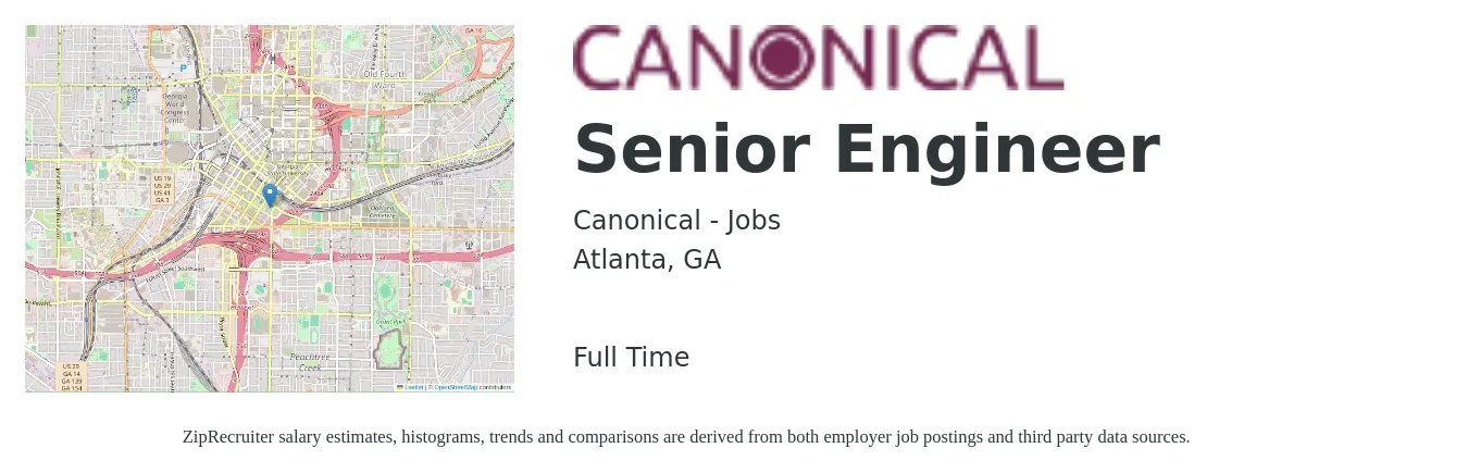 Canonical - Jobs job posting for a Senior Engineer in Atlanta, GA with a salary of $100,500 to $138,000 Yearly with a map of Atlanta location.