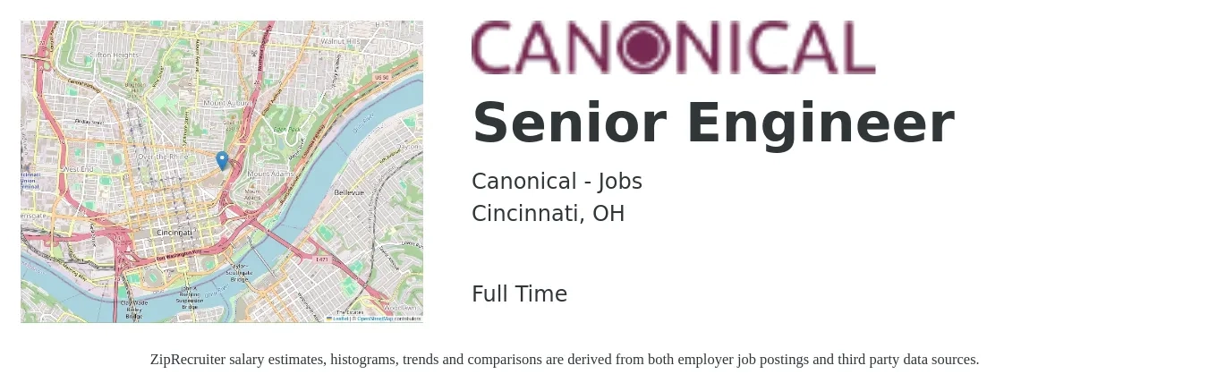Canonical - Jobs job posting for a Senior Engineer in Cincinnati, OH with a salary of $100,300 to $137,700 Yearly with a map of Cincinnati location.