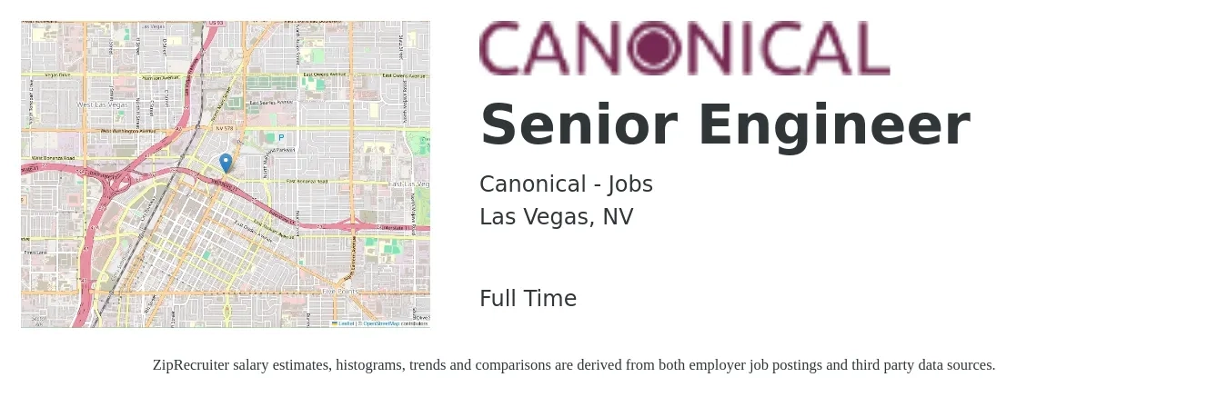 Canonical - Jobs job posting for a Senior Engineer in Las Vegas, NV with a salary of $99,800 to $137,100 Yearly with a map of Las Vegas location.