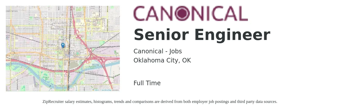 Canonical - Jobs job posting for a Senior Engineer in Oklahoma City, OK with a salary of $97,100 to $133,300 Yearly with a map of Oklahoma City location.