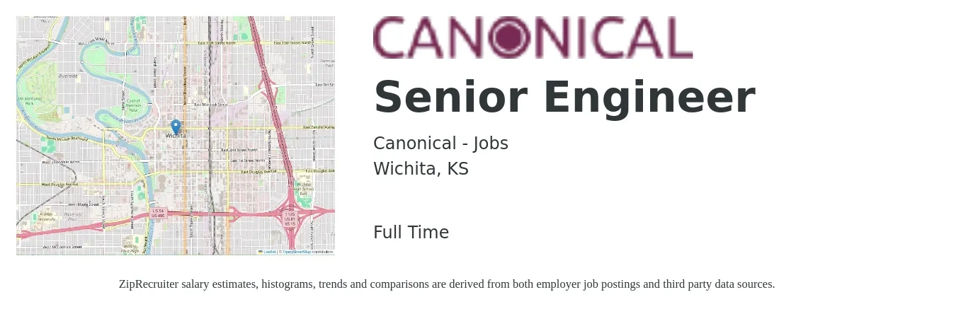 Canonical - Jobs job posting for a Senior Engineer in Wichita, KS with a salary of $93,500 to $128,400 Yearly with a map of Wichita location.