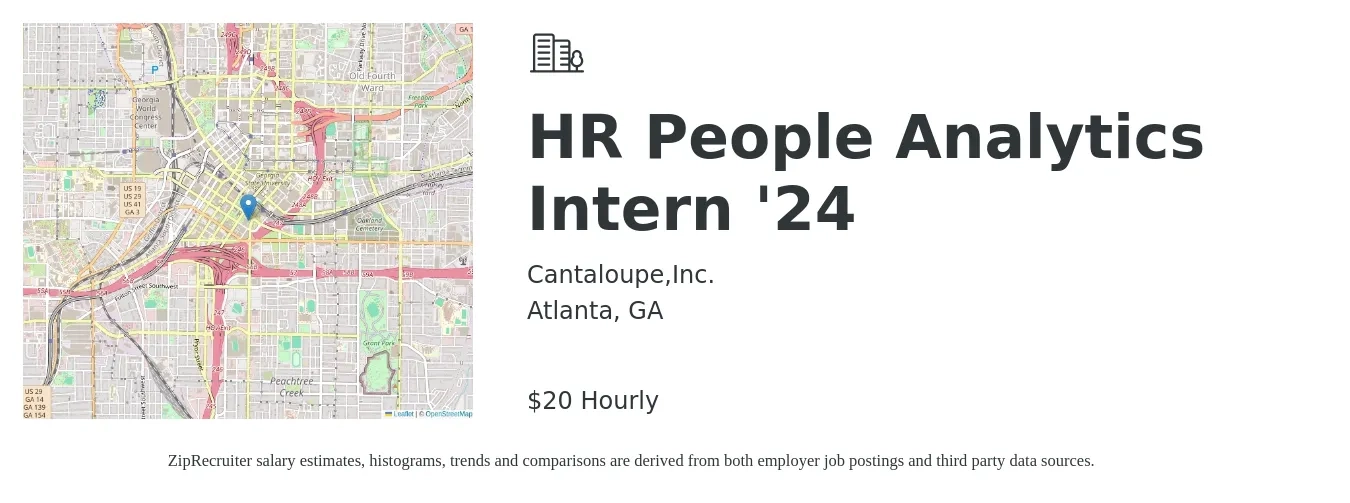 Cantaloupe,Inc. job posting for a HR People Analytics Intern '24 in Atlanta, GA with a salary of $21 Hourly with a map of Atlanta location.