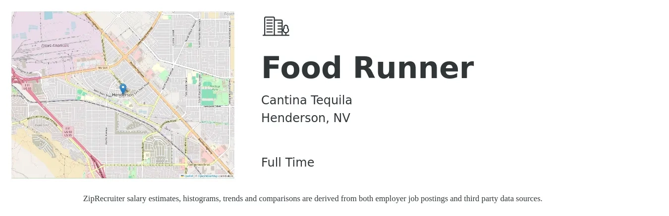 Cantina Tequila job posting for a Food Runner in Henderson, NV with a salary of $10 to $15 Hourly with a map of Henderson location.