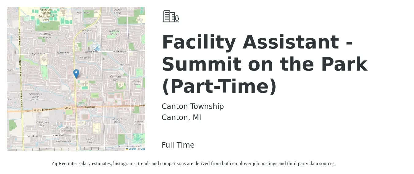 Canton Township job posting for a Facility Assistant - Summit on the Park (Part-Time) in Canton, MI with a salary of $16 Hourly with a map of Canton location.