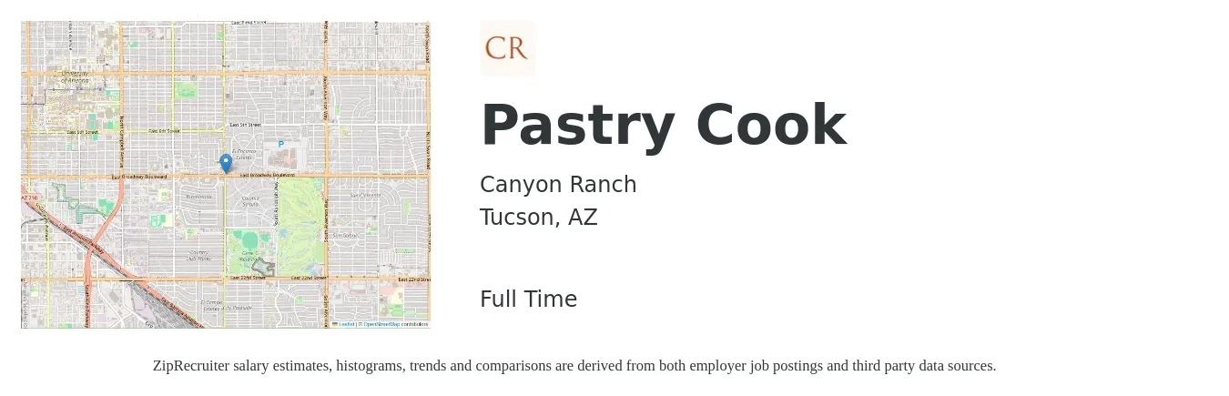 Canyon Ranch job posting for a Pastry Cook in Tucson, AZ with a salary of $19 Hourly with a map of Tucson location.
