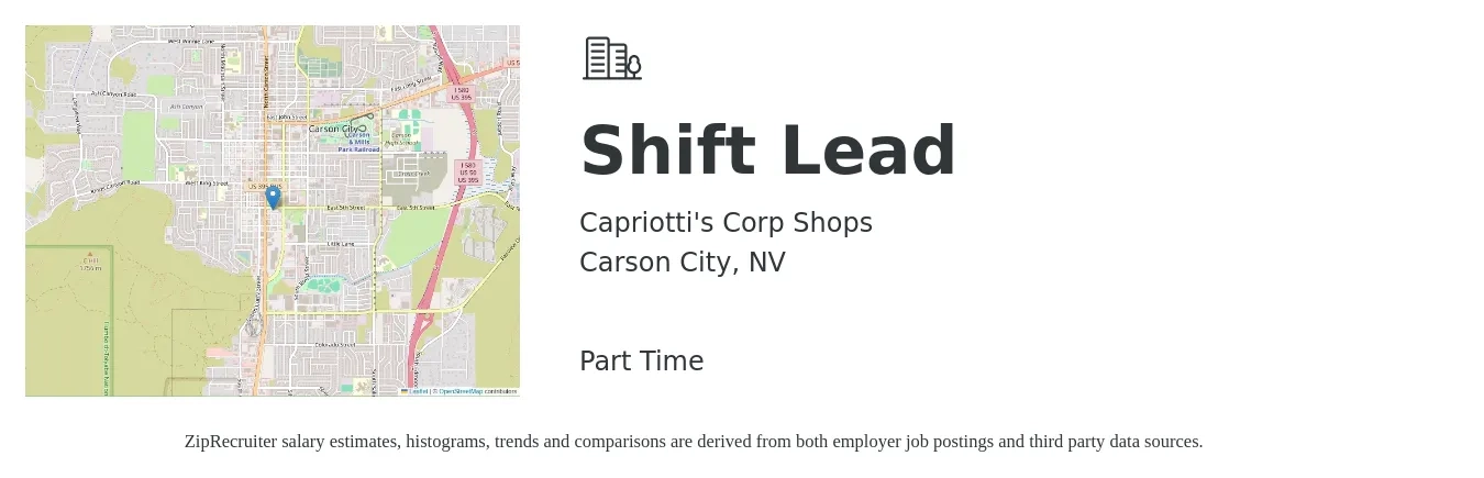 Capriotti's Corp Shops job posting for a Shift Lead in Carson City, NV with a salary of $14 to $17 Hourly with a map of Carson City location.