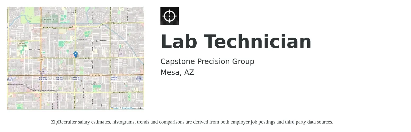 Capstone Precision Group job posting for a Lab Technician in Mesa, AZ with a salary of $19 to $26 Hourly with a map of Mesa location.