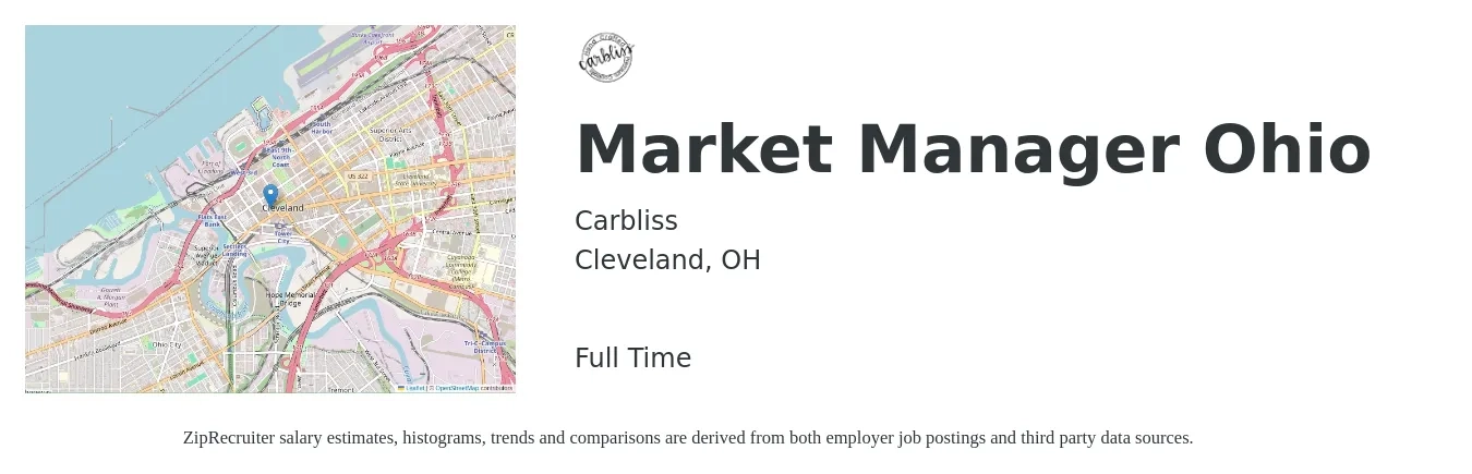 Carbliss job posting for a Market Manager Ohio in Cleveland, OH with a salary of $41,700 to $106,700 Yearly with a map of Cleveland location.