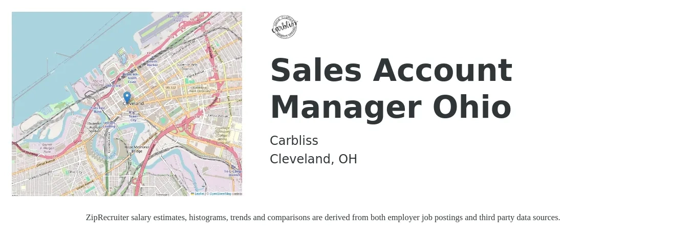 Carbliss job posting for a Sales Account Manager Ohio in Cleveland, OH with a salary of $49,000 to $77,600 Yearly with a map of Cleveland location.