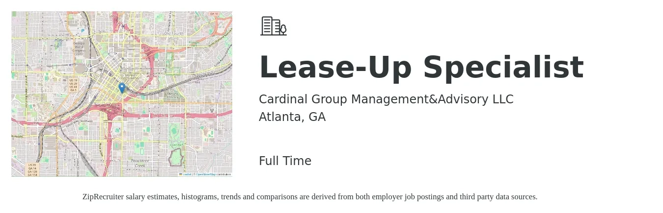 Cardinal Group Management&Advisory LLC job posting for a Lease-Up Specialist in Atlanta, GA with a salary of $16 to $21 Hourly with a map of Atlanta location.