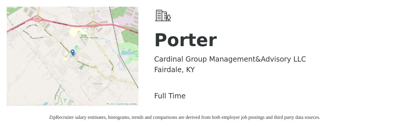 Cardinal Group Management&Advisory LLC job posting for a Porter in Fairdale, KY with a salary of $14 to $17 Hourly with a map of Fairdale location.