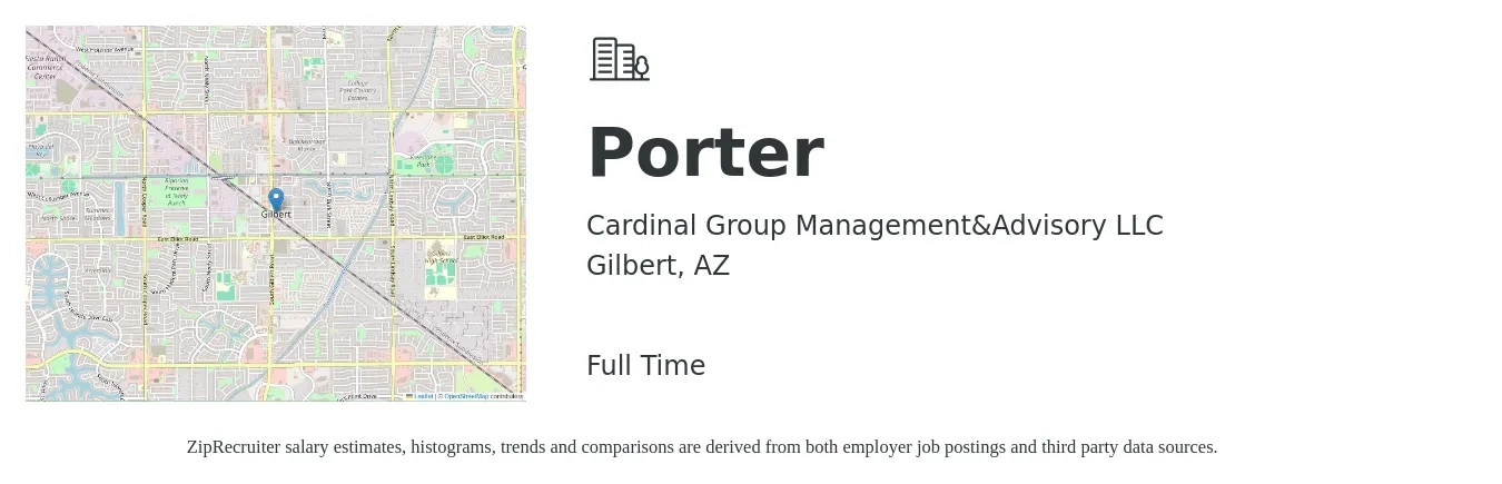 Cardinal Group Management&Advisory LLC job posting for a Porter in Gilbert, AZ with a salary of $14 to $17 Hourly with a map of Gilbert location.