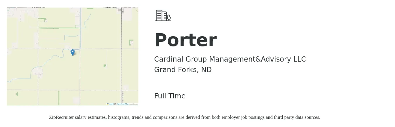Cardinal Group Management&Advisory LLC job posting for a Porter in Grand Forks, ND with a salary of $14 to $17 Hourly with a map of Grand Forks location.