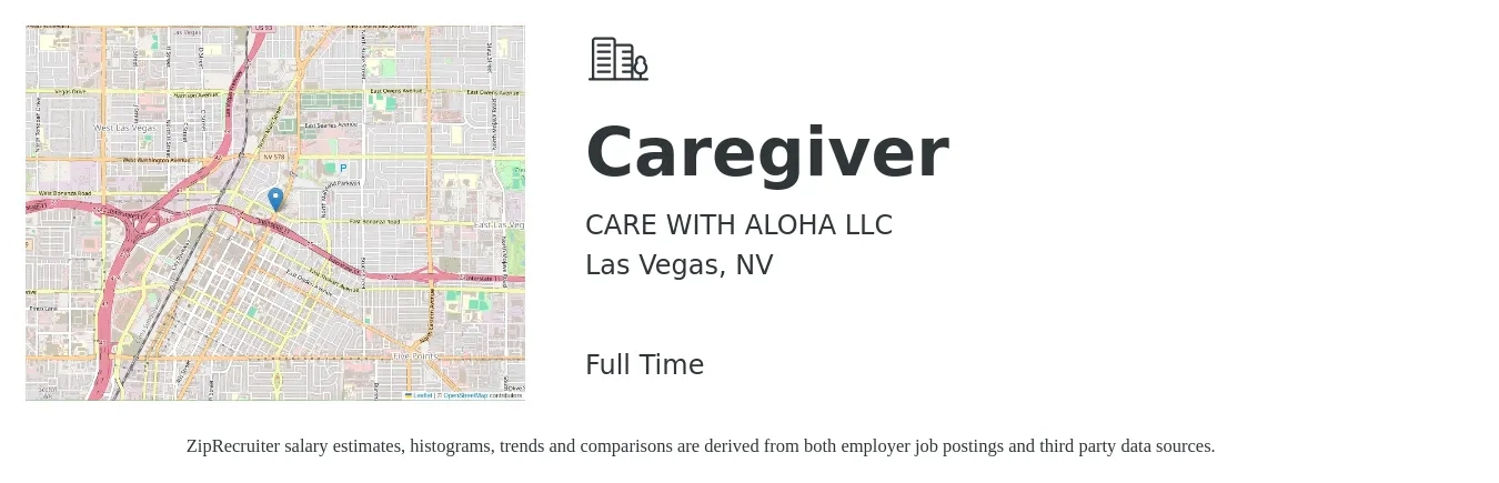 CARE WITH ALOHA LLC job posting for a Caregiver in Las Vegas, NV with a salary of $14 to $17 Hourly with a map of Las Vegas location.