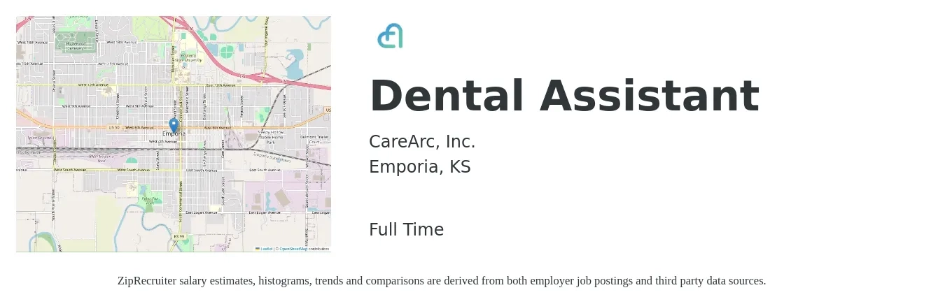 CareArc, Inc. job posting for a Dental Assistant in Emporia, KS with a salary of $17 Hourly with a map of Emporia location.