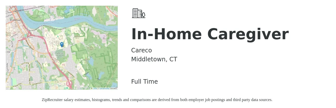 Careco job posting for a In-Home Caregiver in Middletown, CT with a salary of $215 Daily with a map of Middletown location.