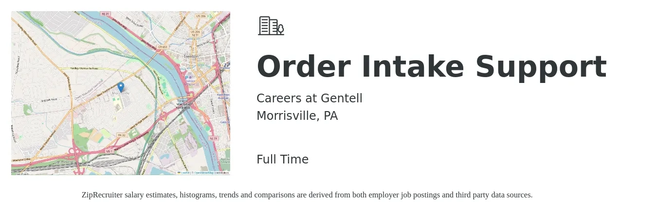 Careers at Gentell job posting for a Order Intake Support in Morrisville, PA with a salary of $18 to $24 Hourly with a map of Morrisville location.
