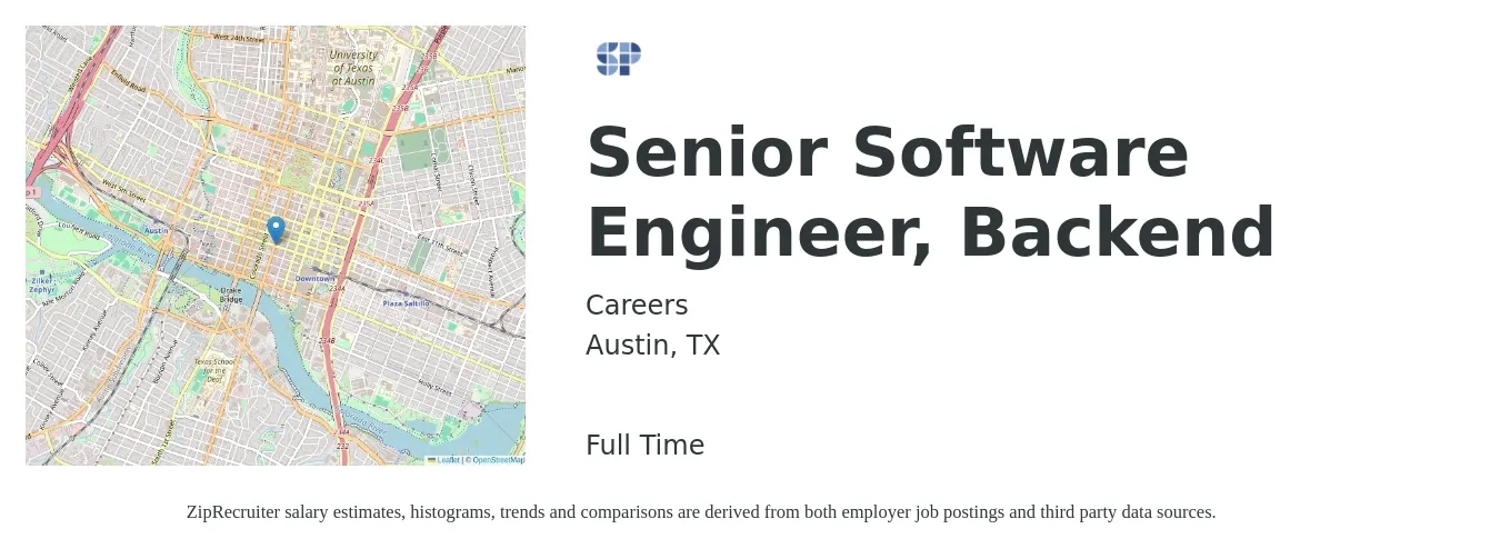 Careers job posting for a Senior Software Engineer, Backend in Austin, TX with a salary of $121,400 to $160,100 Yearly with a map of Austin location.
