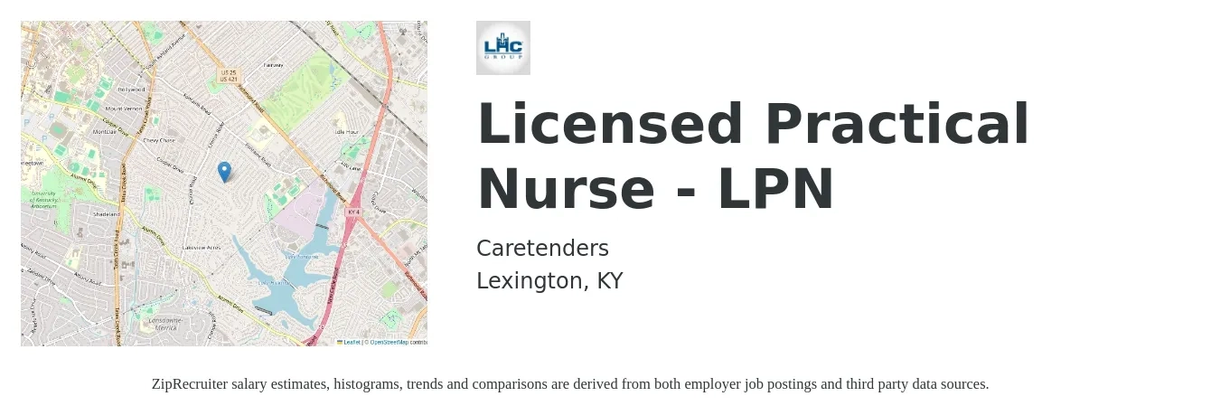 Caretenders job posting for a Licensed Practical Nurse - LPN in Lexington, KY with a salary of $42,000 Yearly with a map of Lexington location.