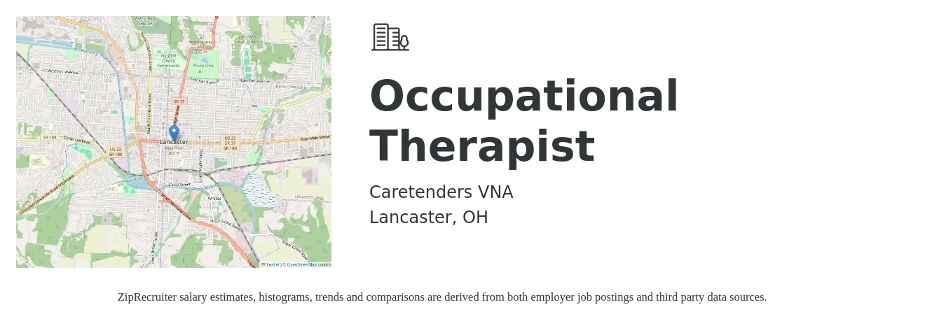 Caretenders VNA job posting for a Occupational Therapist in Lancaster, OH with a salary of $37 to $48 Hourly with a map of Lancaster location.