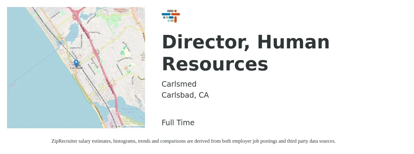 Carlsmed job posting for a Director, Human Resources in Carlsbad, CA with a salary of $91,000 to $140,300 Yearly with a map of Carlsbad location.
