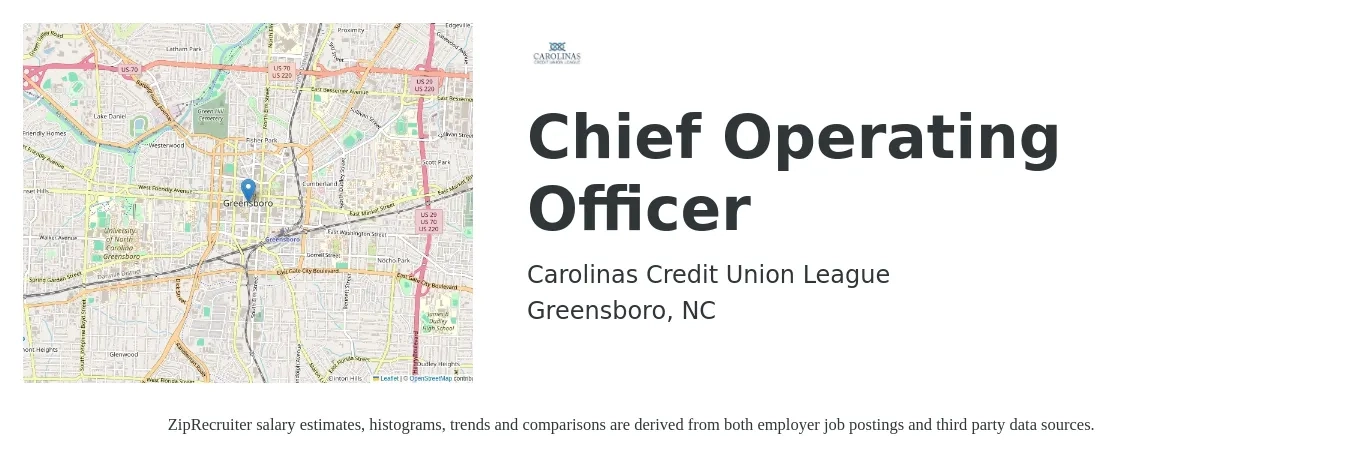 Carolinas Credit Union League job posting for a Chief Operating Officer in Greensboro, NC with a salary of $55 Hourly with a map of Greensboro location.