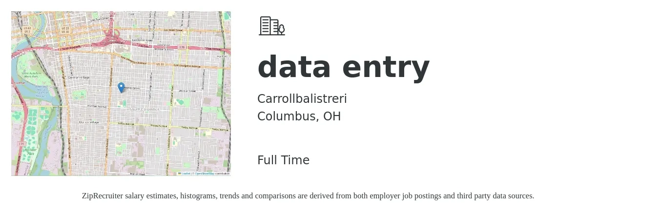 Carrollbalistreri job posting for a data entry in Columbus, OH with a salary of $16 to $22 Hourly with a map of Columbus location.