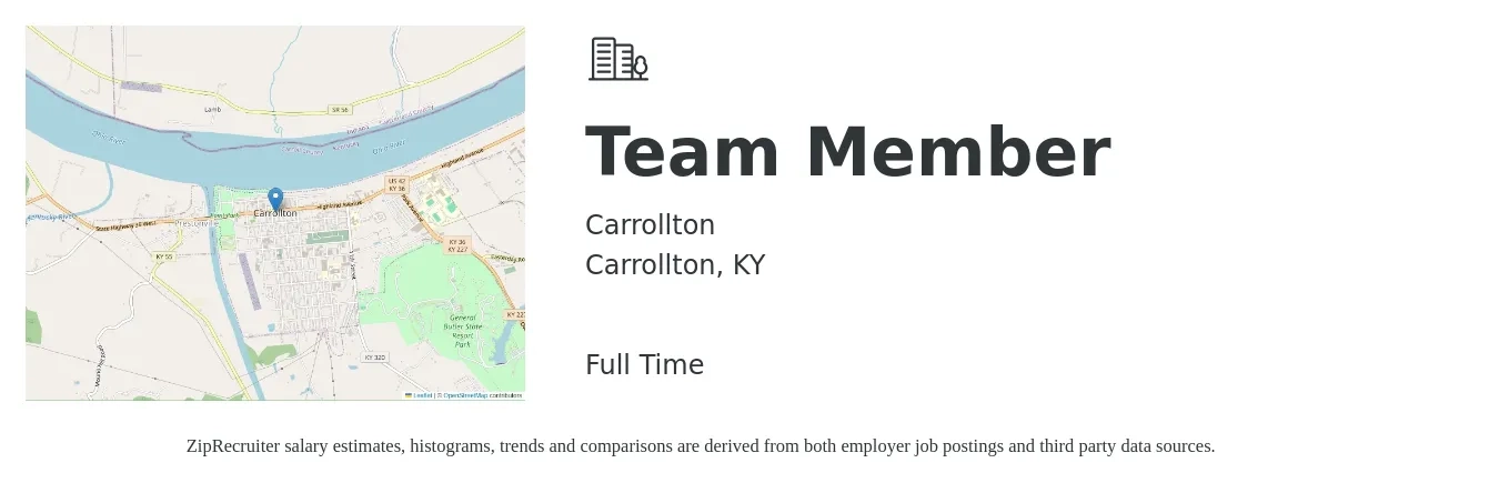 Carrollton job posting for a Team Member in Carrollton, KY with a salary of $12 to $16 Hourly with a map of Carrollton location.