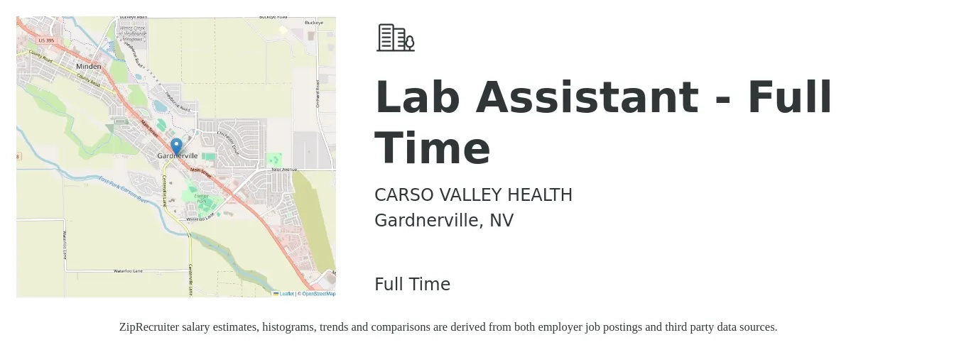 CARSO VALLEY HEALTH job posting for a Lab Assistant - Full Time in Gardnerville, NV with a salary of $17 to $24 Hourly with a map of Gardnerville location.