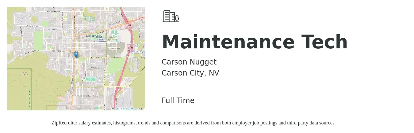 Carson Nugget job posting for a Maintenance Tech in Carson City, NV with a salary of $19 to $26 Hourly with a map of Carson City location.