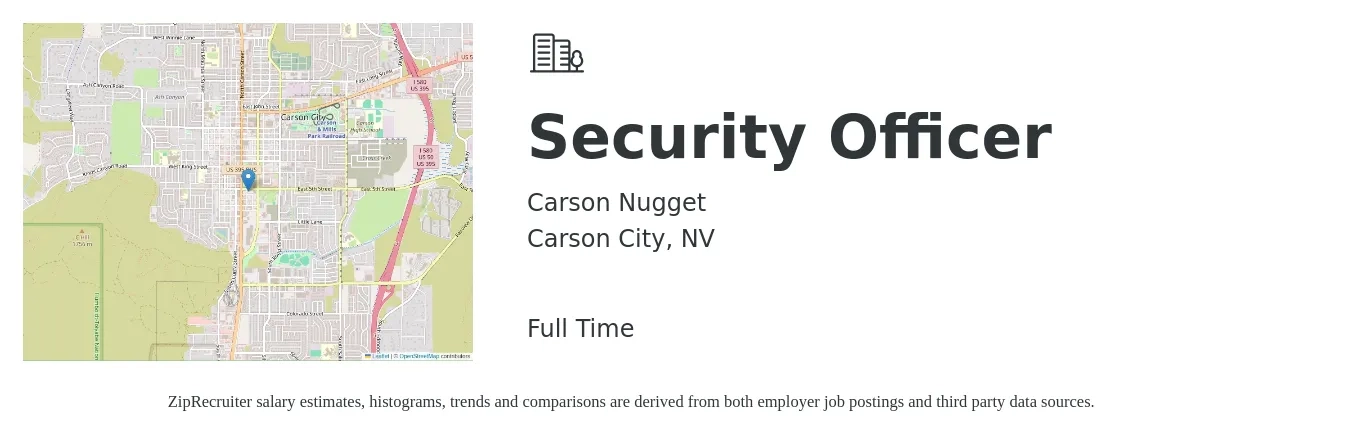 Carson Nugget job posting for a Security Officer in Carson City, NV with a salary of $16 to $18 Hourly with a map of Carson City location.