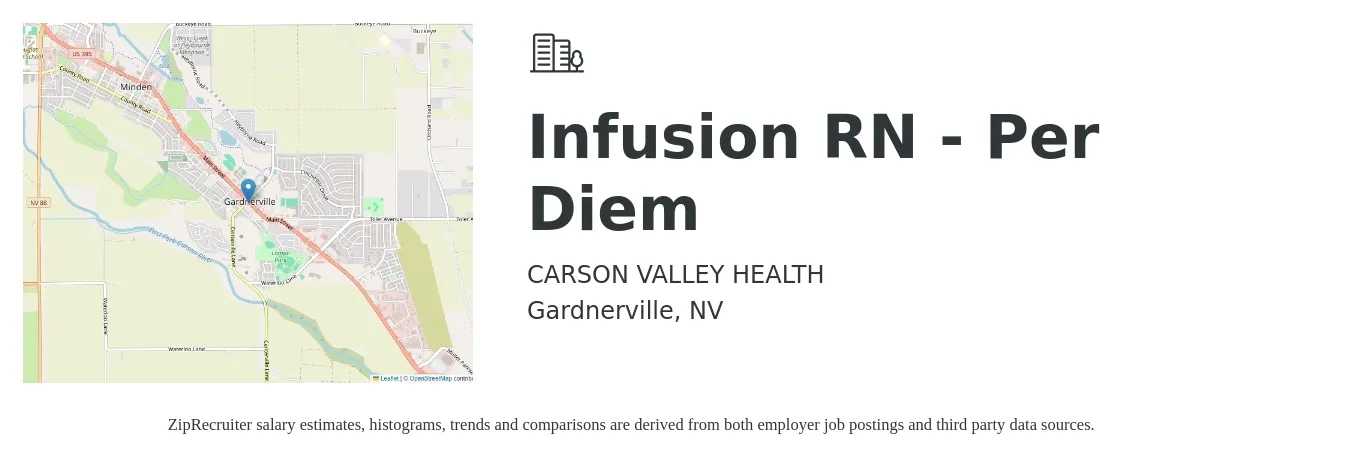 CARSON VALLEY HEALTH job posting for a Infusion RN - Per Diem in Gardnerville, NV with a salary of $38 to $52 Hourly with a map of Gardnerville location.