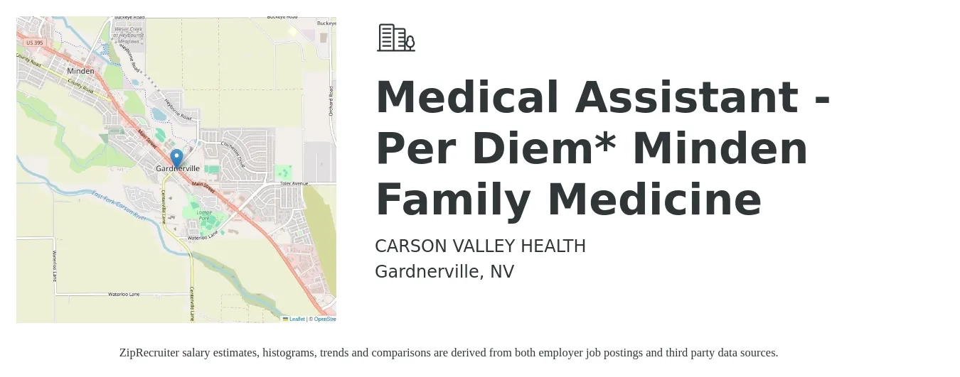 CARSON VALLEY HEALTH job posting for a Medical Assistant - Per Diem* Minden Family Medicine in Gardnerville, NV with a salary of $17 to $22 Hourly with a map of Gardnerville location.