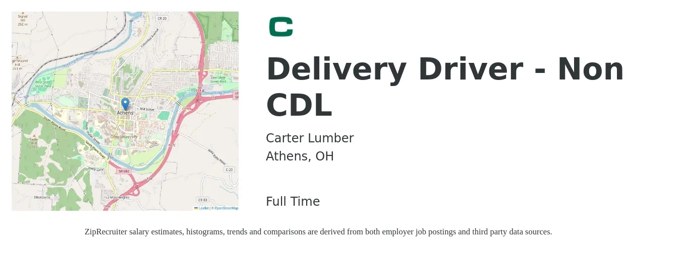 Carter Lumber job posting for a Delivery Driver - Non CDL in Athens, OH with a salary of $13 to $16 Hourly with a map of Athens location.