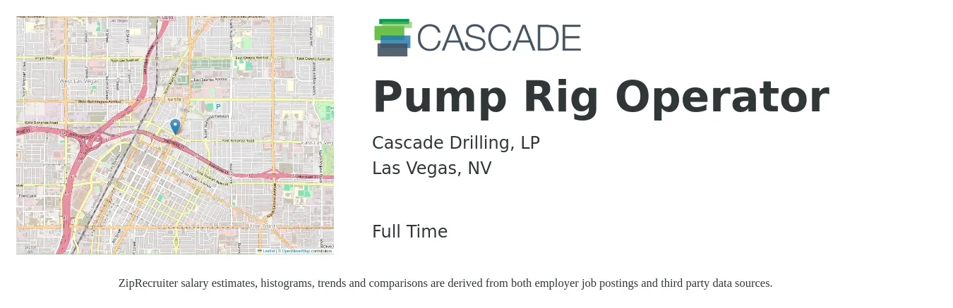 Cascade Drilling, LP job posting for a Pump Rig Operator in Las Vegas, NV with a salary of $22 to $29 Hourly with a map of Las Vegas location.