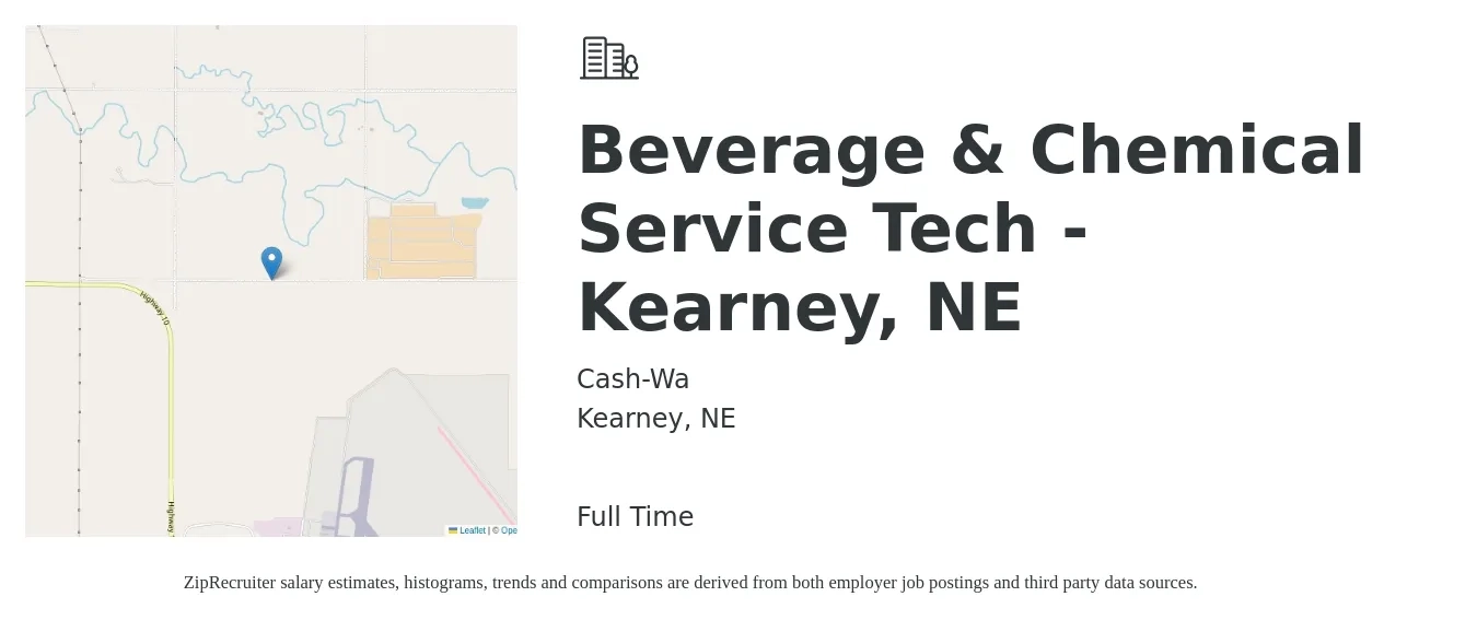 Cash-Wa job posting for a Beverage & Chemical Service Tech - Kearney, NE in Kearney, NE with a salary of $10 to $16 Hourly with a map of Kearney location.