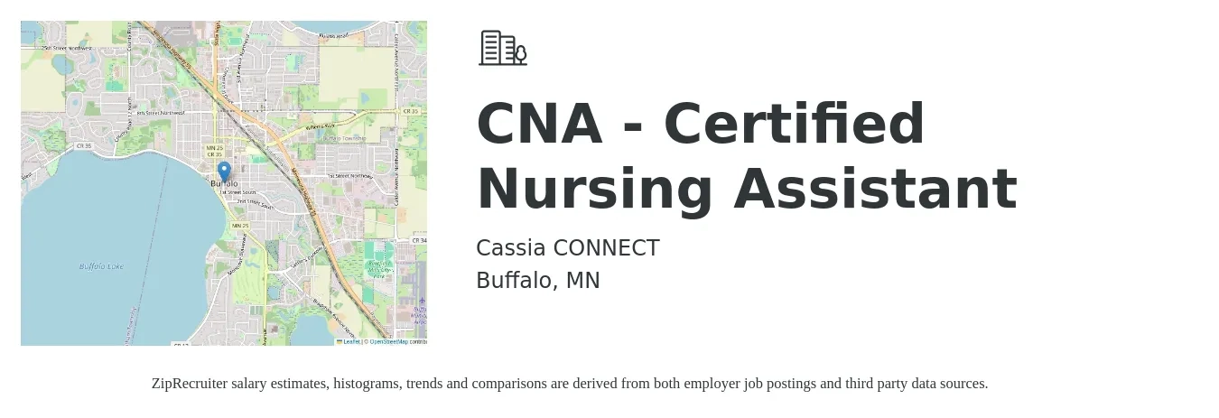 Cassia CONNECT job posting for a CNA - Certified Nursing Assistant in Buffalo, MN with a salary of $19 Hourly with a map of Buffalo location.