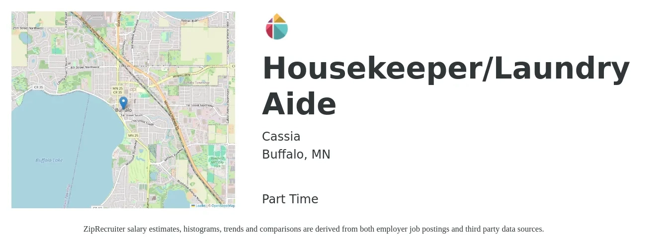 Cassia job posting for a Housekeeper/Laundry Aide in Buffalo, MN with a salary of $14 to $18 Hourly with a map of Buffalo location.