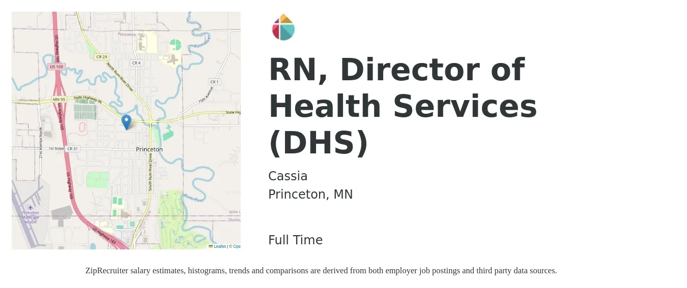 Cassia job posting for a RN, Director of Health Services (DHS) in Princeton, MN with a salary of $1,510 to $2,260 Weekly with a map of Princeton location.