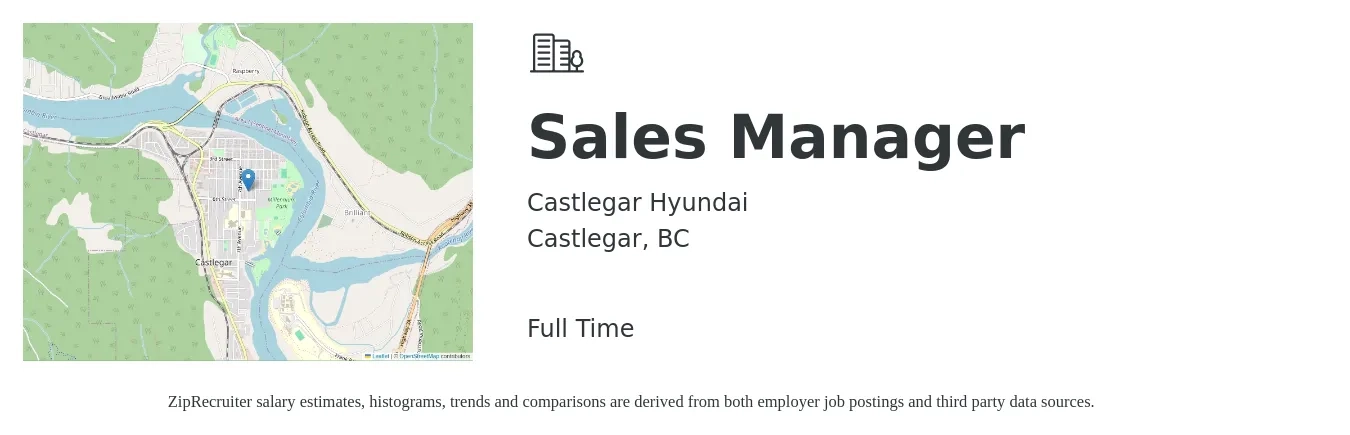 Castlegar Hyundai job posting for a Sales Manager in Castlegar, BC with a map of Castlegar location.