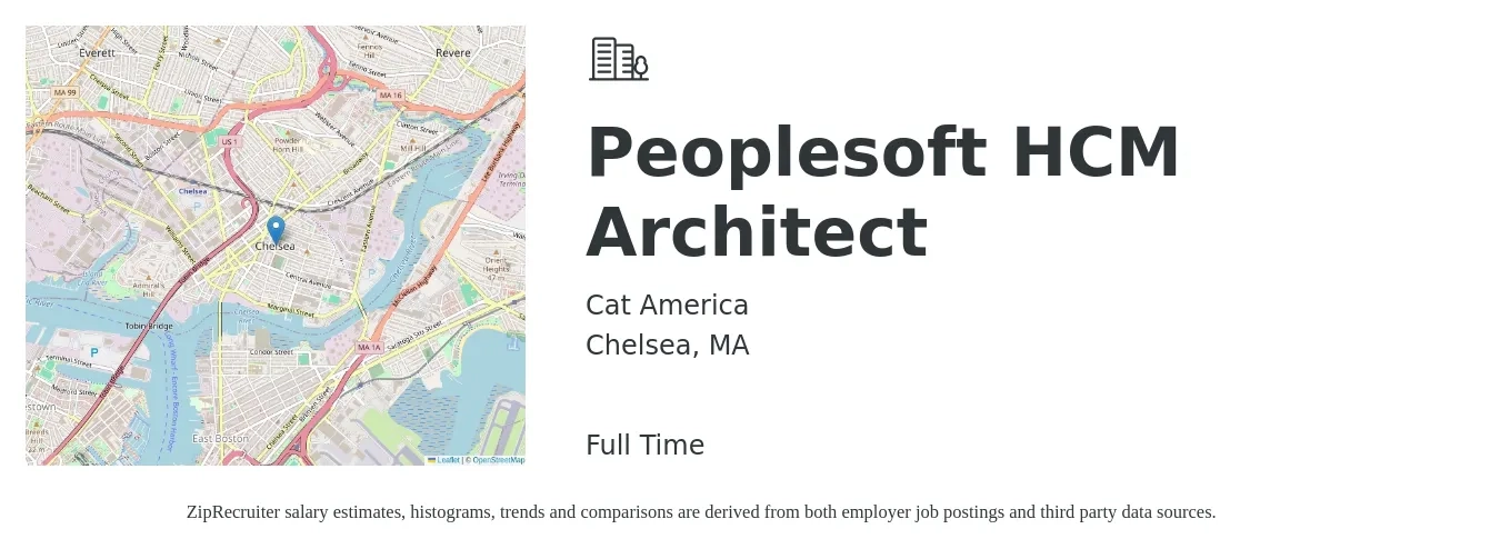 Cat America job posting for a Peoplesoft HCM Architect in Chelsea, MA with a salary of $69 to $89 Hourly with a map of Chelsea location.