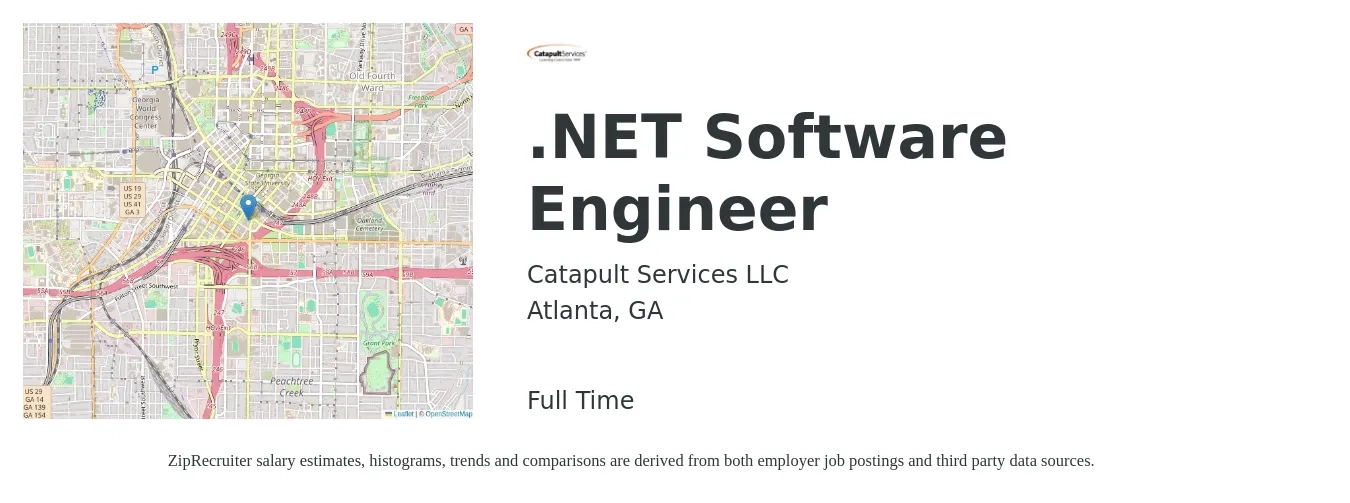 Catapult Services LLC job posting for a .NET Software Engineer in Atlanta, GA with a salary of $117,700 to $169,700 Yearly with a map of Atlanta location.