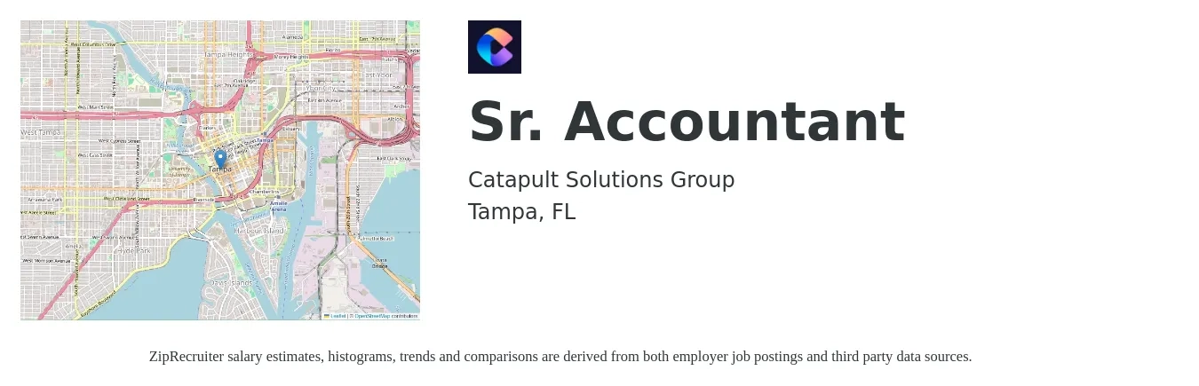 Catapult Solutions Group job posting for a Sr. Accountant in Tampa, FL with a salary of $69,900 to $87,900 Yearly with a map of Tampa location.