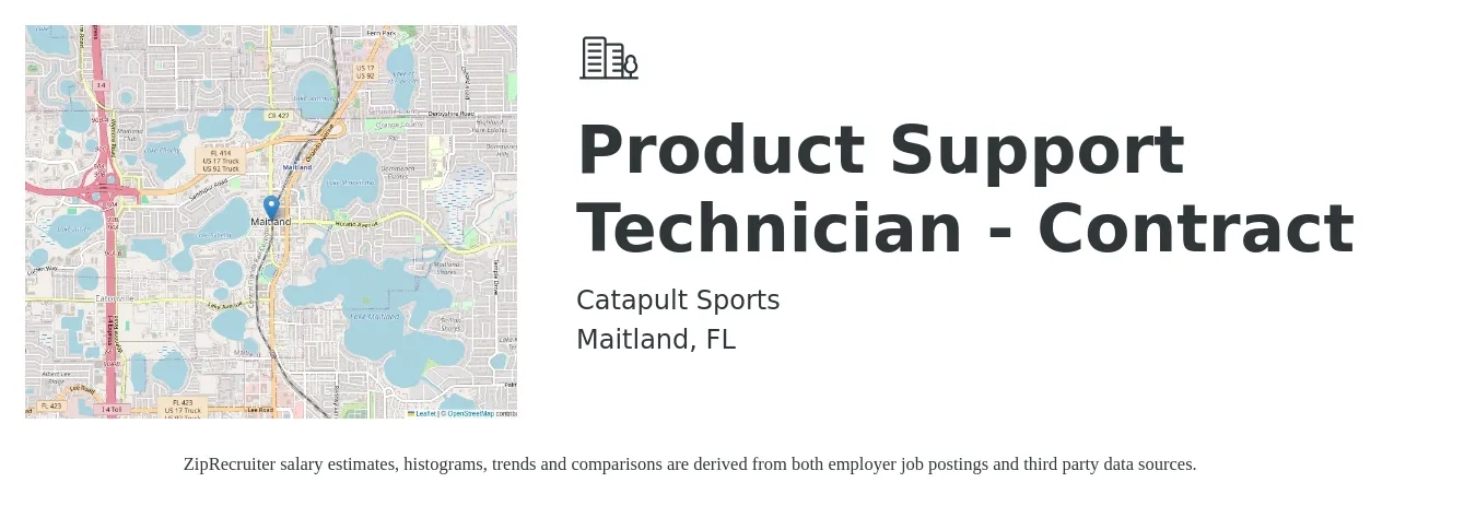 Catapult Sports job posting for a Product Support Technician - Contract in Maitland, FL with a salary of $13 to $26 Hourly with a map of Maitland location.