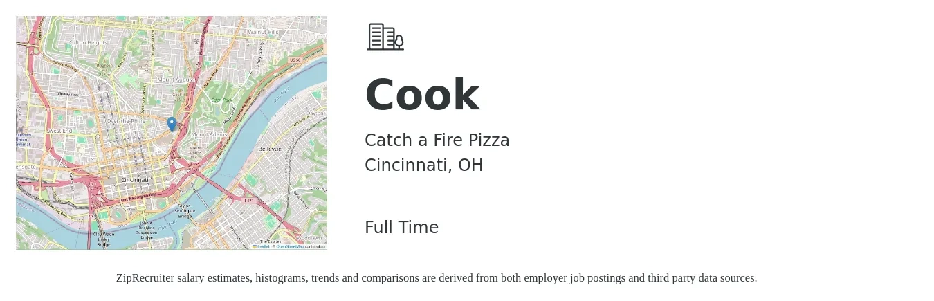 Catch a Fire Pizza job posting for a Cook in Cincinnati, OH with a salary of $15 to $20 Hourly with a map of Cincinnati location.